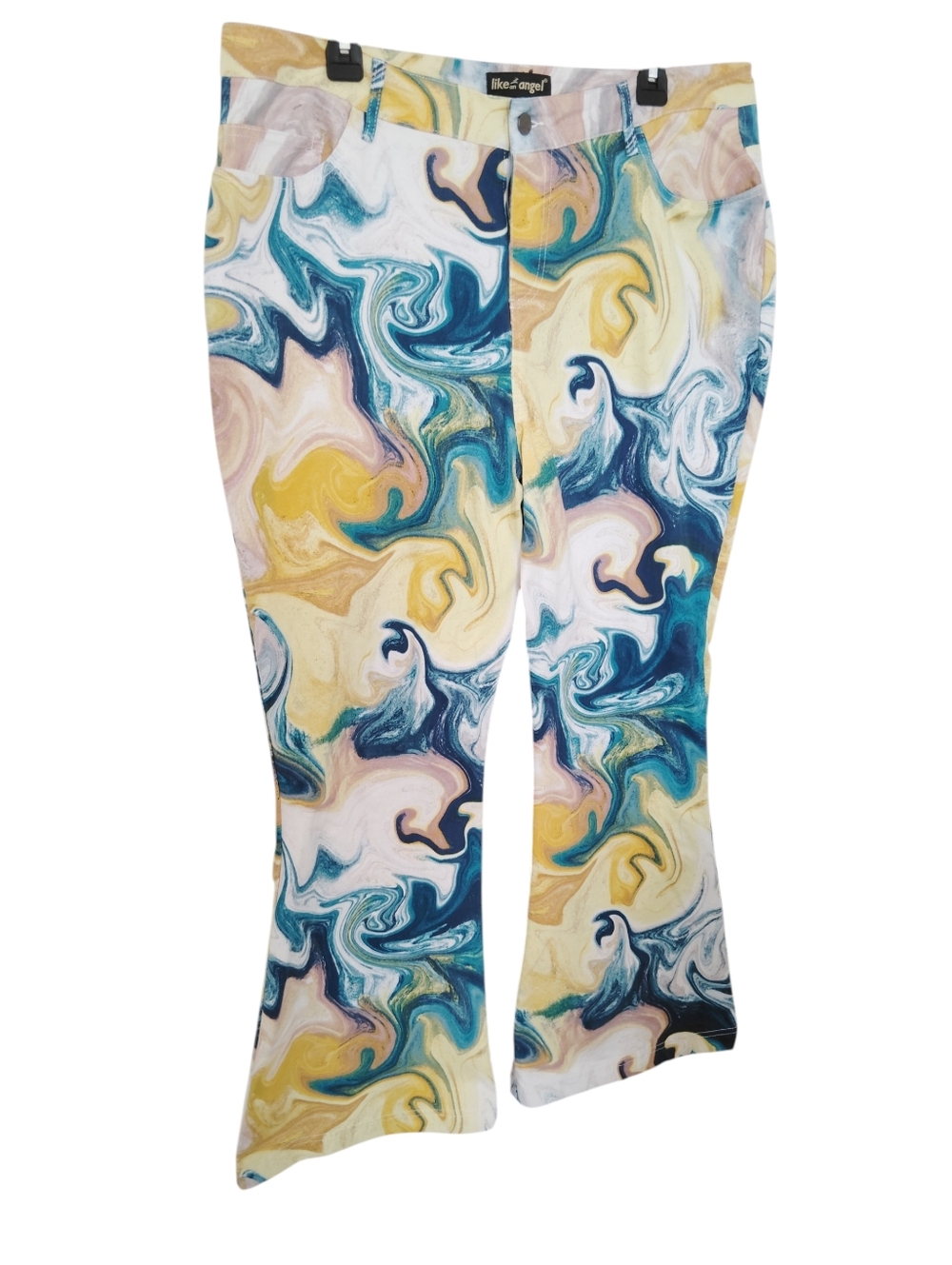 like an angel Marble Swirl Pants in Teal, Yellow & Cream Sz 2X